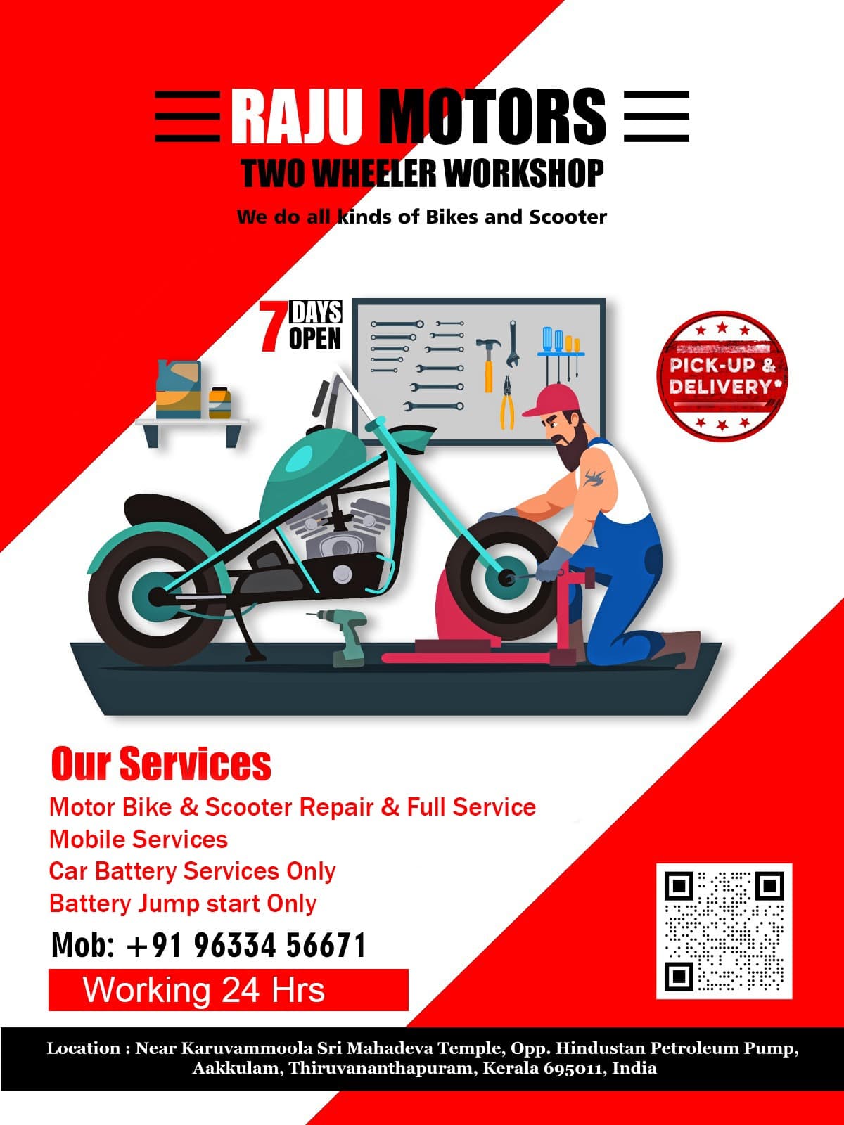 Raju Motors Two Wheeler Workshop Car Battery Jamp Start